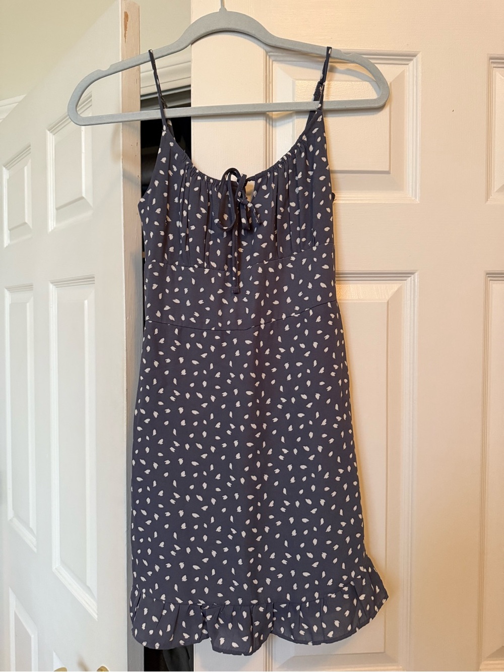 Abercrombie & Fitch Navy Blue Spotted Ruffle-Hem Slip Dress